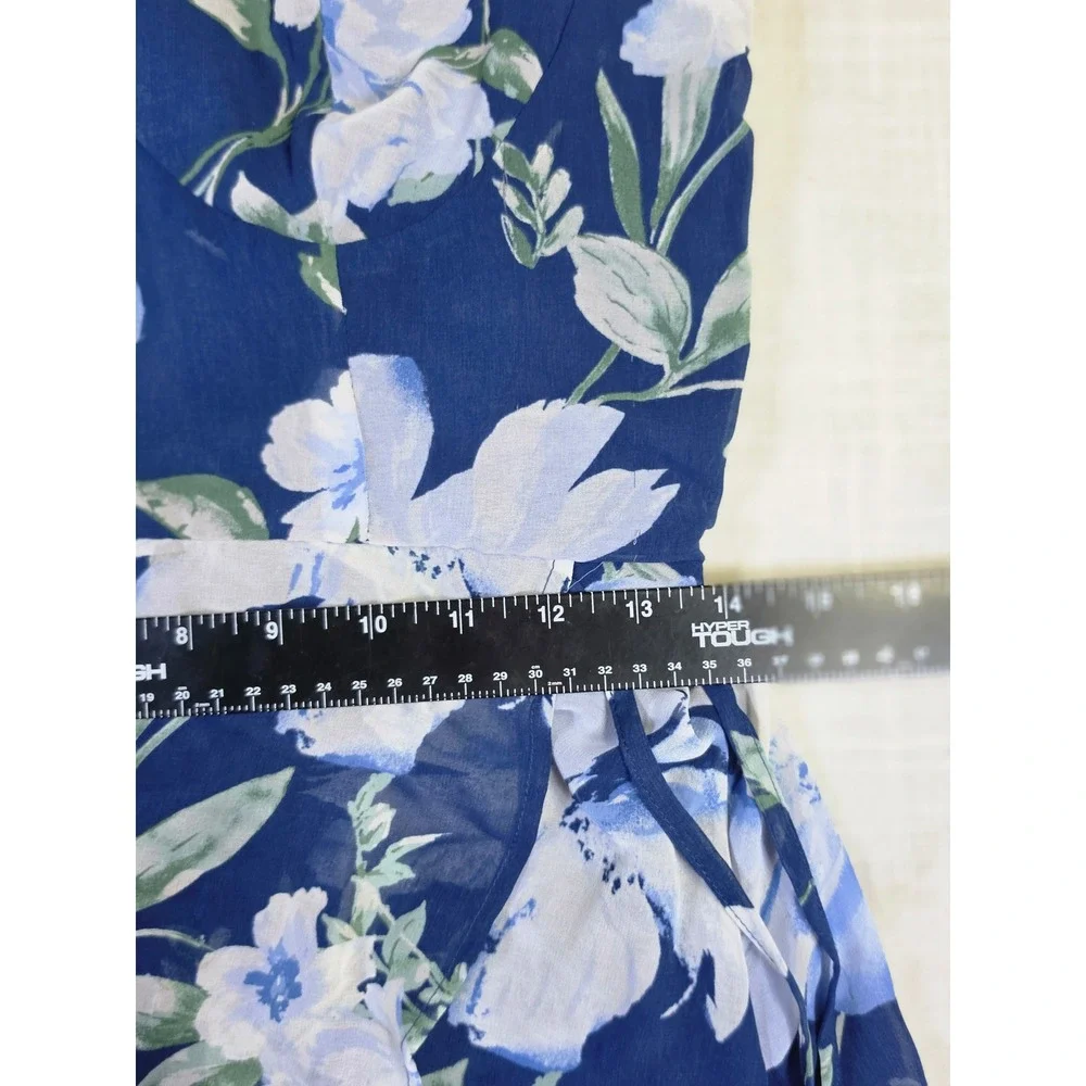 Lily Rose Blue Floral Maxi Dress Spaghetti Strap Ruffle Faux Wrap Large